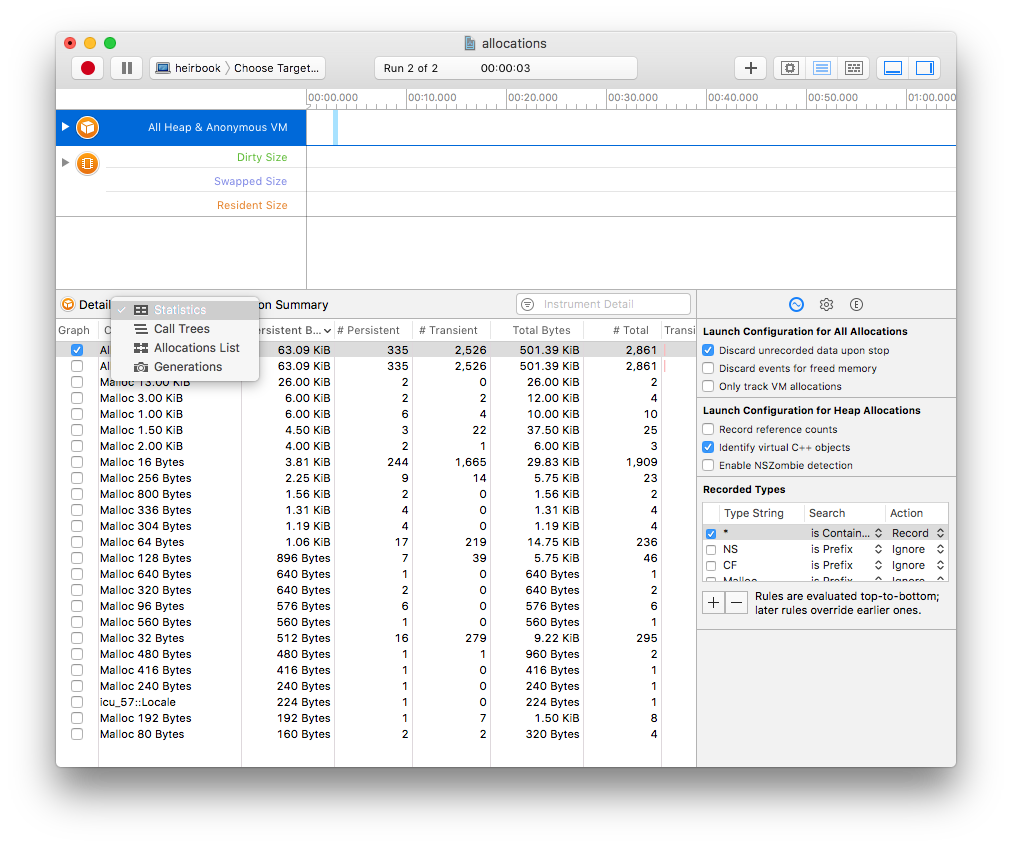 Instruments statistics view